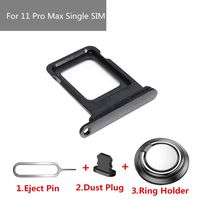 Real 11 Pro Max Single SIM Card Tray Slot Holder Adapter with Rubber Waterproof Gasket Ring for iPhone 11 Pro Max+Eject Pin+Dust Plug+Ring Holder（360 Degree Rotation） (Black, Single SIM Edition)