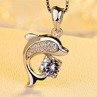 Dolphin Rhinestone Fashion Women Crystal Pendant Jewelry Pendants Necklace Prom Pretty Beautiful Stylish Simple Elegant Daily Best Comfy Unique Style Design