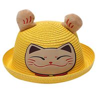 Meidexian888 Children Breathable Cartoon Hat, Kids Baby Hat Cap Ears Straw Sun Protection Hats (Yellow)