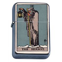 Tarot Card The Hermit Flip Top Oil Lighter S6 Smoking Cigarette Smoker Includes Silver Case