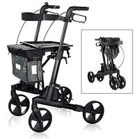 OLDPRO Rollator Walker with Seat, Lightweight Durable Aluminum Medical Walker for Seniors and Adults, Folding Rolling Walker with 8-inch Wheels Supports up to 300 lbs, Black