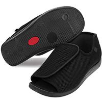 Gifort Diabetic Slippers for Men, Edema Arthritis Hospital Shoes for Elderly Woman Comfortable Flats Wide Open Toe Sandals (7.5 M US) Black