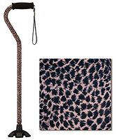 NOVA Sugarcane, Walking Cane with Quad Tip and Carrying Strap, Stand Alone Cane, Leopard Design