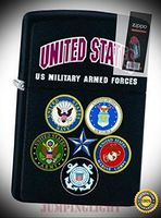 28898 US Military Armed Forces Black Matte Full Size Lighter with Flint Pack - Premium Lighter Fluid (Comes Unfilled) - Made in USA!