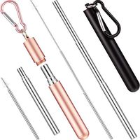 Collapsible Reusable Straws Stainless Steel Straws Metal Straw Telescopic Straw with Case Food Grade Foldable Collapsible Straw with Cleaning Brush Dishwasher Safe Drinking Straw Set (Black+Golden)