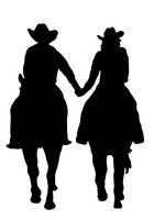 Home Grown Claremore Couple Riding Horses - Vinyl Sticker Decal - 4" Width X 5.5" Height (Black)