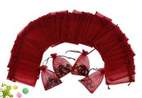 Wuligirl 100pcs Sheer Organza Bag 4X6 with Drawstring Jewelry Pouches Bags for Party Wedding Favor Candy Seashell Gift Bags (Red)