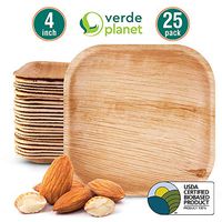 Verde Planet - 4 inch Square Palm Leaf Plates - Biodegradable, Ecofriendly, Disposable, Sturdy, Elegant, Premium Quality Plates, USDA Certified - 25 Count