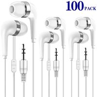 HONGZAN Bulk Earbuds 100 Pack for Classroom, Wholesale Earbuds Headphones Earphones for Kids, Individually Bagged, Perfect for School, Library, Computer Lab, Museums, Students and Adult (White)