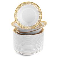 60 Disposable Plastic Bowls, 12 Oz Soup Bowl with Gold Lace Design - Heavy Duty Premium Disposable Bowls for Parties and Weddings