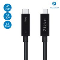 Zikko Thunderbolt 3 Cable (Intel Certified 40Gbps 100W 5A 20V) USB C to USB C Data Transfer for Docks, Display, Storage, Compatible with MacBook, HP, Dell, Chromebook 1.6ft (0.5 Meters)