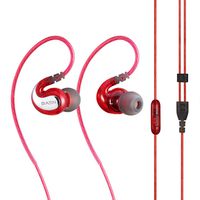 BASN G1 Wired Over Ear Sport Earbuds for Jogging，Running，Gym Workout, Noise Isolating Earhook Earphones Ear Buds with Micphone Secure Fit in-Ear Headphones (Red)