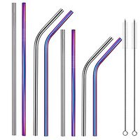 Aigemi Set of 8 Stainless Steel Straws Reusable Drinking Metal Straws for Tumblers Rumblers Cold Beverage (4 Straight|4 Bent|2 Brushes)