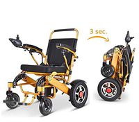 Electric Wheelchair, 2020 New Folding Remote Travel Light Adult Wheelchair, Air Travel Safety Electric Wheelchair, Heavy Electric Wheelchair (19" Seat Gold)