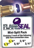 FlareSeal Model MSP-0408 Leak Free SAE Flare Connections - Refrigerant Leaks Refrigeration, HVAC, Ductless, Schrader Valve or Mini Split Applications (1/4", Mini Split Pack - (2) 1/4" and (2) 1/2")