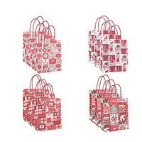 JJHAEVDY Gift Bags Christmas Kraft Paper Bags with Handle Assorted Christmas Prints Goody Bags for Holiday Party Favors