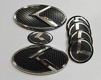 Xitek KA-S7CB 7X New Silver Carbon Fiber K Front Hood Trunk Rear Wheel Hub Caps Steering Wheel Logo Badge Emblem Fit KI OPTIMA K5 2011-2018