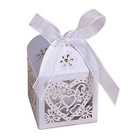 EUBeisaqi 50 PCS Love Heart Laser Cut Candy Gift Boxes With Ribbon Wedding Party Favor
