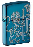 Zippo Medieval Coat of Arms Laser 360° Design Pocket Lighter, High Polish Blue Lion, One Size