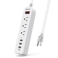 Power Strip Surge Protector 3 AC Outlets with 3 USB Ports (5V/2.4Ax3), HITRENDS Outlet Strip with USB Charger, Extension Board with 5ft Extension Cord for Indoor, White