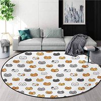 RUGSMAT Nursery Carpet Gray Round Area Rug,Happy Funny Kittens in Smiling Animals Cute Eyes Pattern Floor Seat Pad Home Decorative Indoor,Diameter-35 Inch Grey Pale Brown Pale Orange