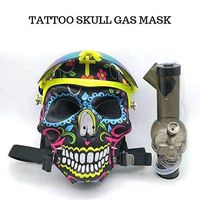 Skull Cosplay Silicone Gas MASK with Skull and Straight Waterpipe Tattoo Skull Gas Mask