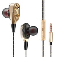Littleice CK8 7D HiFi in-Ear Earphone Wired Dual Dynamaic Driver Super Bass Stereo Headset Headphone (Gold)