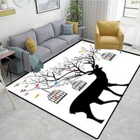 Antlers Decor Moroccan Area Rug for Girls Room, Deer with Colorful Birds and Birdcages Silhouette Ornament Vintage Style, Fashionable High Class Living Dinning Room(2.5'x 7')
