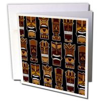 3dRose Cute Tiki Mask Print Large Brown on Black Greeting Cards, Set of 12 (gc_77485_2)