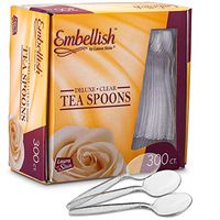 Embellish Crystal Clear Disposable Plastic Tea Spoons Set (300 Spoons) | Heavy Duty Plastic Tea Spoons Bulk Set For Weddings, Catering, Parties, Buffets, Cafes, Events & Everyday At Home Or On The Go