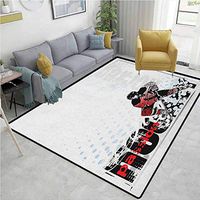 Hockey Vegetables Area Rug Boys Room, Artwork of a Goalie with a Stick Playing Sports Passionate Professional Game Theme, Easy Maintenance Area Rug Living Room Bedroom Carpet(2'x 6') Multicolor