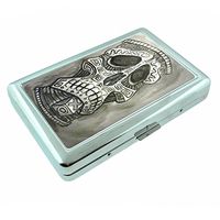 Tiki Statue Tiki Hut Bar S5 Silver Cigarette Case Metal Wallet Id Holder 4" X 2.75" RFID Protection