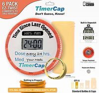 TimerCap Automatically Displays Time Since Last Opened - Built-in Stopwatch Smart Pill Bottle Cap Medication Reminder Case (Qty 6 - Standard 1.8 oz Amber Bottles) EZ -Twist/CRC