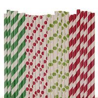 Christmas Paper Straws (green red lime green-striped polka dot, 25)
