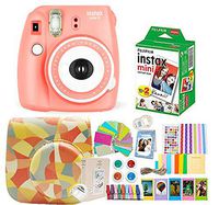 Fujifilm Instax Mini 9 Camera + Instant Camera Orange Set+Fuji Instax Mini Film + Instax Mini 9 Case + Instax Accessories Kit Bundle, Instant Camera Gift Sets -Coral Orange