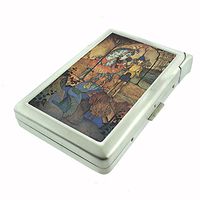 Perfection In Style Metal Cigarette Case with Built in Lighter Vintage Fairy Tale Design 003
