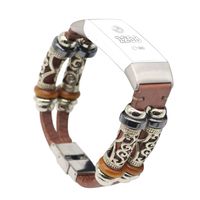 TeaBoy Compatible with Fitbit Charge 3, Leather Native Aborigines Style Stainless Steel Wristbands Replacement Straps Accessories Bands Compatible with Fitbit Charge 3 Fitness Tracker