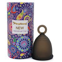 FENGHUANG Menstrual Cup with Ring Easy Removal,Soft Reusable Period Cup,Regular Flow (Black, Large)