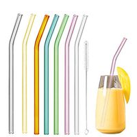 Reusable Glass Straws Set of 7 FDA-Approved Drinking Straws with 1 cleaning brush for Drinks,Milk,Juice, Traveling (7Bent)