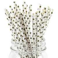 Paper Straws Gold Swiss Polka Dot Pattern - Eco Friendly Wedding Straws - Dozens of Designs & Perfect For Any Party! Frozen Dessert Supplies - 25 Count