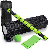Foam Roller Set Roller Stick, Large 18" Foam Exercise Set with Massage Stick, Spiky Massage Ball, Deep Tissue Ball Massager & Yoga Strap - Home Gym Set for Pilates