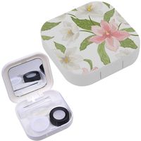 Portable Contact Lens Case Box Travel Kit Mirror + Bottle + Tweezers Container Holder [ Magnolia Sakura Hellebore Blooming Flowers ]