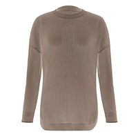 HNTDG Fashion Women Sexy Solid Color Knitted Pullover Long Sleeve Hollow Out Sweater Top Blouse Beige