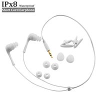 MIUSUK Swimming MP3 Player Earphone in-Ear Design 15in Short Cord with Minimal Cord Hassle and Cord Clips Attach to Cap Swim Goggles Good Designed for Flip Turns(White 15'')