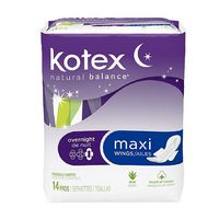 Kotex Natural Balance Overnight Maxi Pads with Wings, Heavy, 14 ea 14 ea