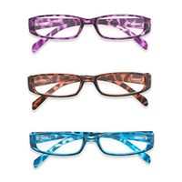 Inner Vision Women's 3-Pack Leopard Print Reading Glasses Set w/Spring Hinges - (1.5 x Magnification) - Purple, Blue, Brown