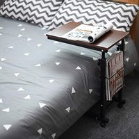 Tilting Overbed Table with Wheels Mobile Side Table Adjustable Rolling Cart - Portable Side Computer Desk with Storage Basket, Heavy-Duty Movable Couch Sofa End Table for Hospital Home Office (Brown)