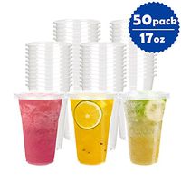 OTOR 17oz Clear Plastic Cups with Flat Lids - 50 Sets - Disposable Drink Party Cups, Polypropylene (PP)