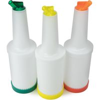 3-pack of Colorful Juice Pouring Spout Bottle Containers - Mix, Pour, Store, Plastic Barware by Cocktailor (Paradise, Yellow/Orange/Green)