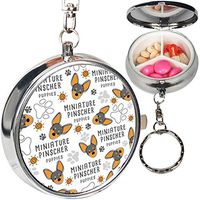 Portable Metal Pill Organizer Keychain Case Stash Box with 3 Compartments for Medicine Vitamin (Miniature Pinscher Dog Breed)